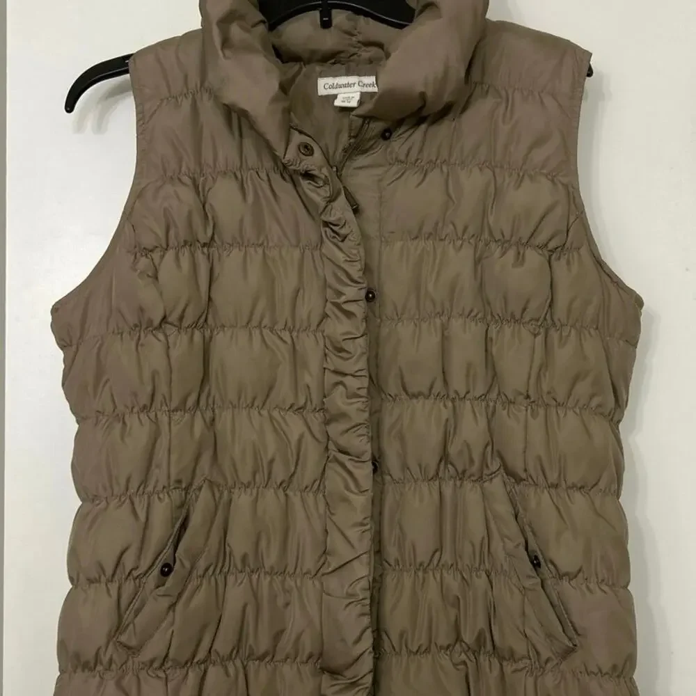 Coldwater Creek Taupe Down Puffer Vest Medium 10/12 Outdoor Active Neutral